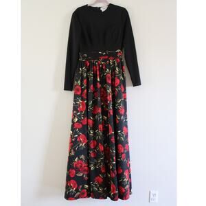 Ieena Mac Duggal Long Sleeve Black Rose Printed Full Skirt Gown Dress 252661 14